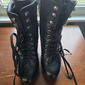 Guess Black Studded Lace-Up Boots